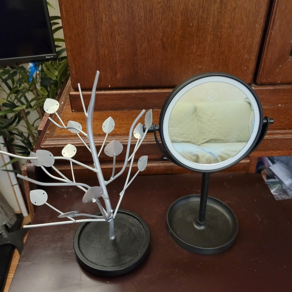 Accessories hanger and mirror with light